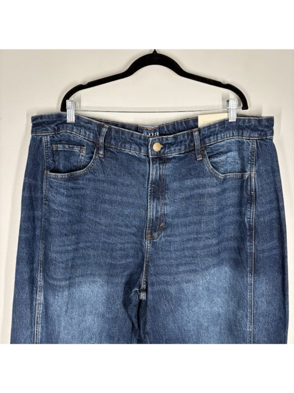 a.n.a Woman Plus Sz 20W Blue Dark Wash Denim Highest-Rise Barrel Jeans NWT - Picture 5 of 14